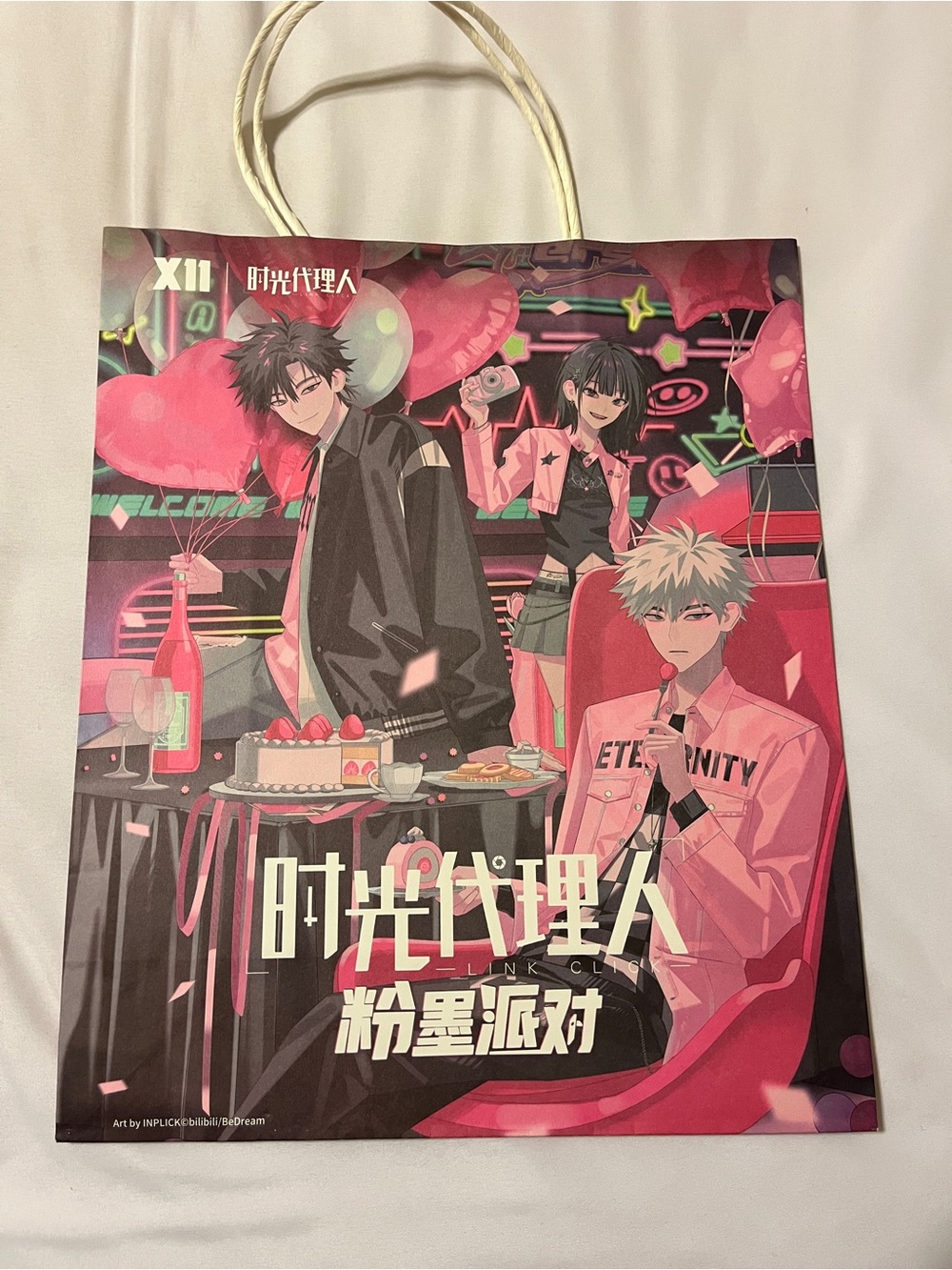 Official X11 Link Click Anime Paper Shopping Bag Pink Black 12x12